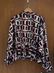 Chic Geometric Print Peplum Blouse
