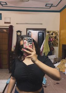 Chic Ruched Black Crop Top