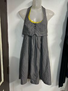 Pinstripe Halter Dress with Vest Detail
