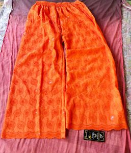 Vibrant Orange Chikankari Palazzo Pants