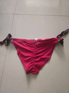 Hot pink Ruched Bikini Bottoms with Floral Ties