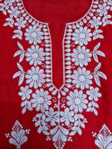 Lucknow Chikankari Orange  Kurta