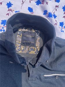 🌼 Denim &amp; Flower Shirt – Navy Blue | Classic