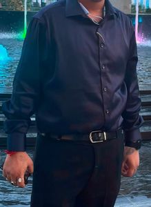 dark blue shirt