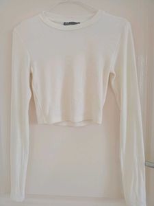 Zara White Long Sleeve Crop Top