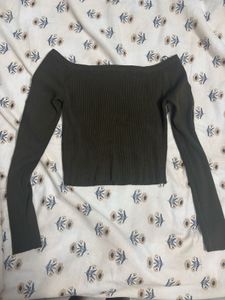 Olive Green Off-Shoulder Eyelet Top
