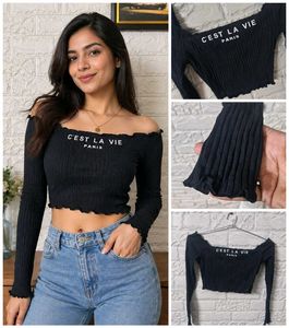 Chic Black Off-Shoulder Crop Top