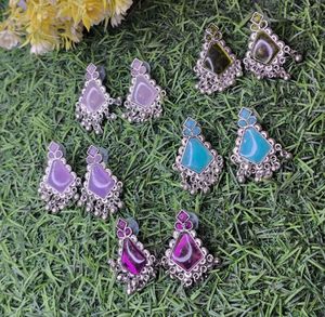 Oxidized Jhumka Earrings with Gemstones