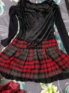 Girls' women  Velvet & Plaid Dress