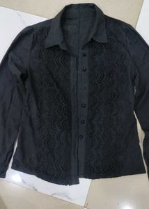 Elegant Black Lace Button-Up Shirt