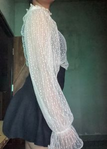 Sheer High Neck top with long balloons sleeve