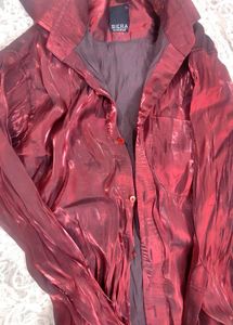 Men's Burgundy Textured Button-Down Shirt