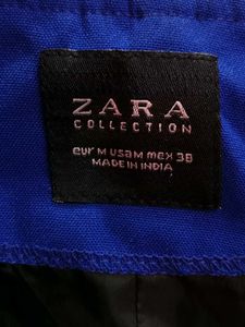 ZARA Women's Blue Blazer with Zip Pocket
