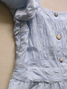 Light Blue Puff Sleeve A-Line Dress
