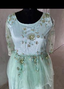 Elegant Mint Green Embroidered Gown