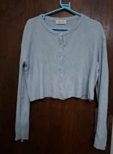 Light Blue Ribbed Cropped Cardigan
