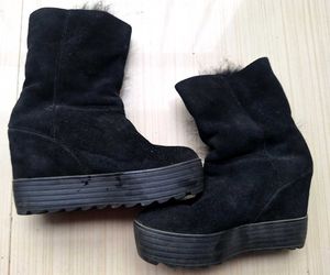 Black suede  Faux Fur Platform Boots