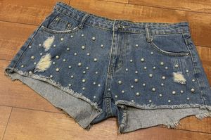 Pearl Embellished Denim Shorts