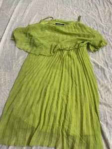 Lime Green Pleated Midi Dress