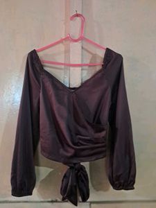 Sweetheart Neck Ballon Sleeve Back Tie Crop Top in