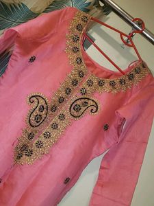 Elegant Pink Kurta with Gold Embroidery