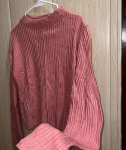Pink Ribbed Korean Knit Bell Sleeve Top