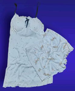 stretchable  White night dress Satin Camisole &amp; Fl
