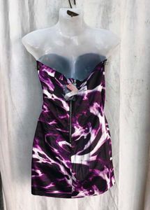 21810. Strapless Purple &amp; White Print Dress