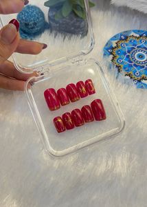 Press On Nails - Pink with Gold Accent