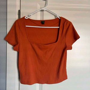 Brown Ribbed Square Neck Crop Top