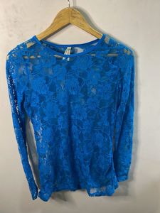 Blue Lace Long Sleeve Top