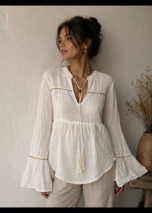 Boho Cream Bell Sleeve Top