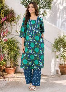 Elegant Floral Print Kurti Set