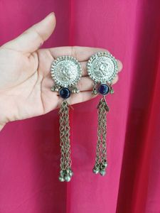 Brass stud top with real afghan dangling earring