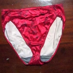 Red Satin Briefs with Black Print
