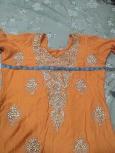 Embroidered Orange Kurta
