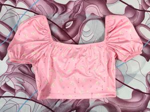 Cute Pink Floral Puff Sleeve Top