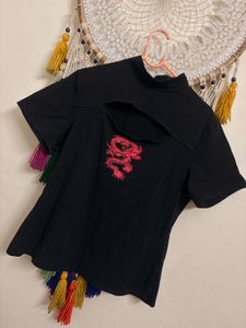 shein’s Black Cutout Dragon T-Shirt