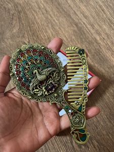 Vintage Peacock Mirror &amp; Comb Set
