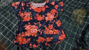 Blue Floral Print Short Sleeve Top