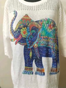 White Elephant Print Knit Top