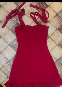 Chic Red Ruffle Strap Dress