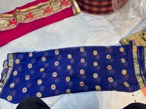 Blue &amp; Gold Sari with Blouse