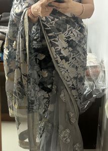 Silver Embellished Party Wear Net &amp; Georget Saree