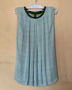 Green Striped Sleeveless Tunic Top