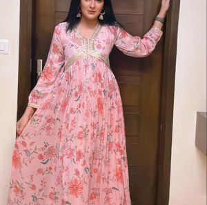 KTT Pink Floral Anarkali Gown – Size M/L