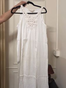White Maxi Dress with Crochet Neckline