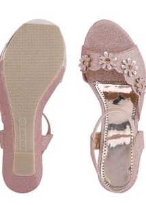 Sparkly Flower Wedge Sandals