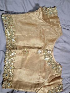 Elegant Golden Embellished Blouse with mirror lace