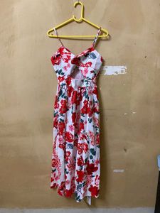 Front CutoutFloral Print Midi Dress